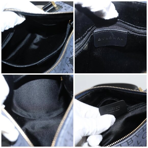 BVLGARI Hand Bag Canvas Navy Gold Auth 121454 - Picture 15 of 16